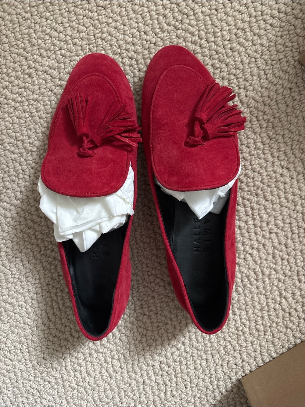 JAMIE HALLER red Belgian suede shoes sz 37 worn 2x